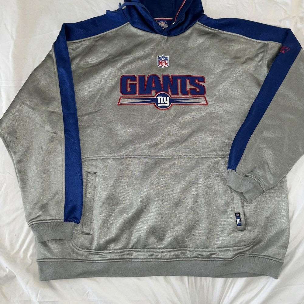 New York Giants Reebok NFL Hoodie Mens 2XL Grey Blue Vintage Y2K Embroidered